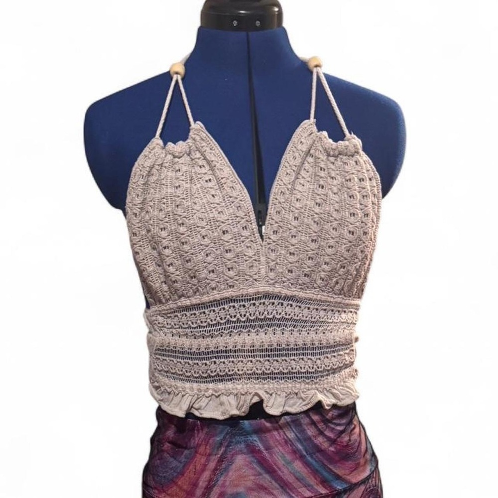 Beige Crochet Halter Crop Top